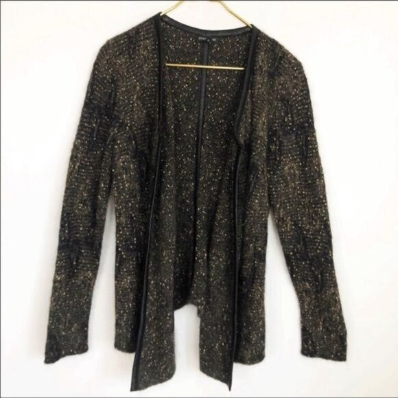 Eileen Fisher Mohair & leather trim black Cardigan Small - Picture 7 of 10